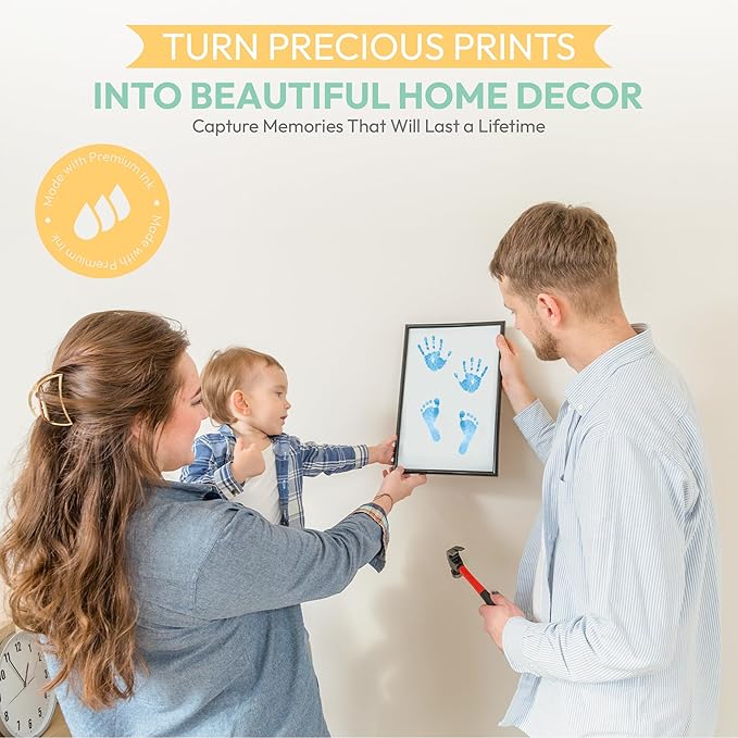 Clean Touch Ink Pad for Baby Handprints and Footprints – Inkless Infant Hand & Foot Stamp – Safe for Babies, Doesn’t Touch Skin – Perfect Family Memory or Gift – Blue Print Kit by Tiny Gifts