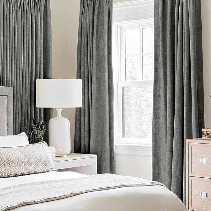 MIULEE Linen Texture Curtains for Bedroom Solid 100% Blackout Thermal Insulated Dark Grey Curtains Grommet Room Darkening Drapes Luxury Decor for Living Room Nursery 52x63 Inch (2 Panels)