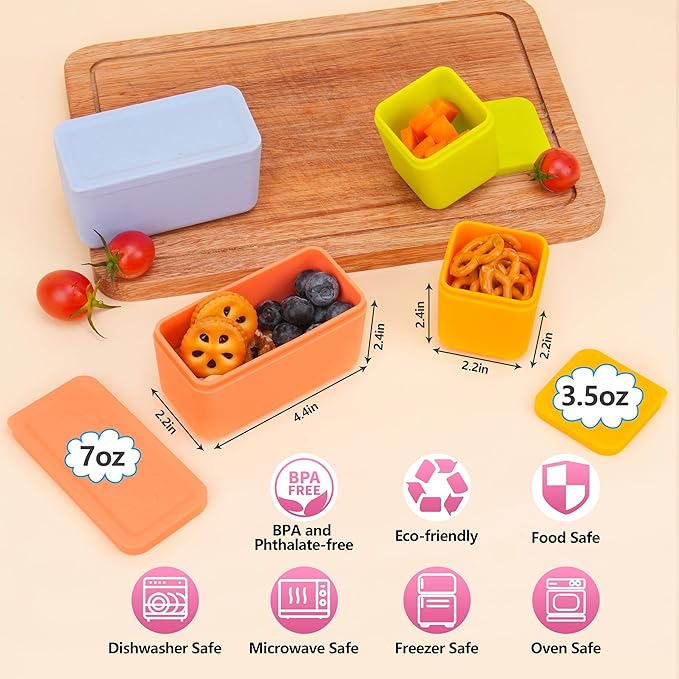 Silicone Dips Containers Compatible with OmieBox, 4 Pack Salad Dressing Container To Go for Most Bento Lunch Box, Small Snack Condiment Container with Lids for kids