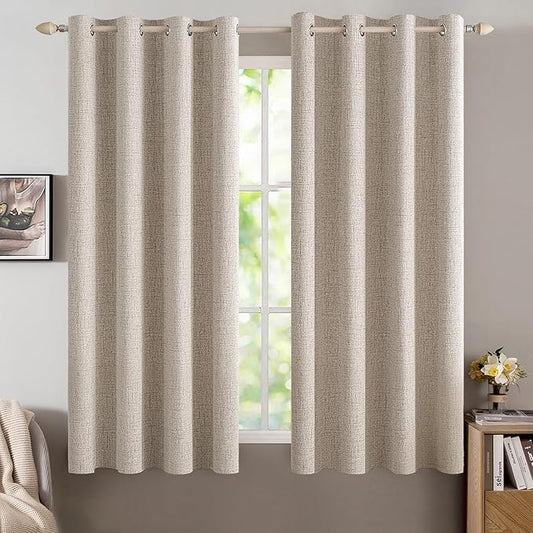 MIULEE Linen Textured Curtains for Bedroom Solid 100% Blackout Thermal Insulated Natural Grommet Room Darkening Curtains & Drapes Luxury Decor for Living Room Nursery 52 x 54 Inch (2 Panels)