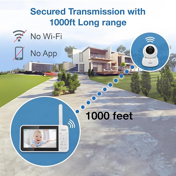 VTech VM924 Remote Pan-Tilt-Zoom Video Baby Monitor, 5" LCD Screen, Up to 17 Hrs Video Streaming, Night Vision, Up to 1000ft Range, Soothing Sounds, 2-Way Talk, Temperature Sensor,Secured Transmission