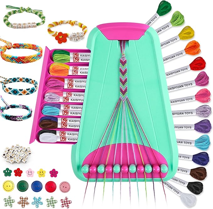 Arts and Crafts for Kids Ages 8-12,Friendship Bracelet Making Kit for Girl,Kids Jewelry Making Kit with 28 Pre-Cut Threads,Christmas Birthday Gifts for Ages 6 7 8 9 10 11 12 Year Old Green Rose