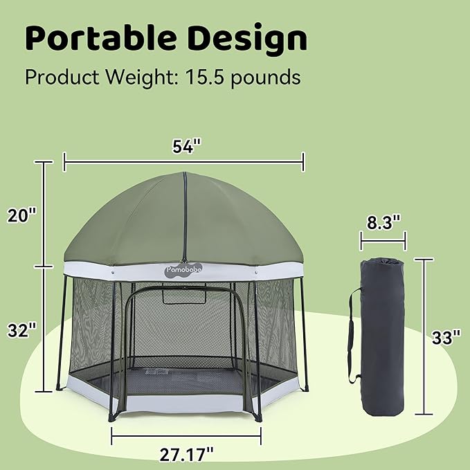 Pamo Babe Baby Playpen with Sun Protection Canopy - Indoor & Outdoor Play Yard for Babies and Toddlers - Baby Tent with Zipper Door