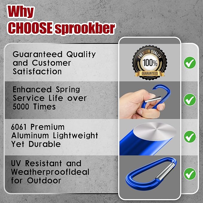 sprookber 4" & 5" Extra Large Aluminum Carabiner D Ring, Caribeener Clips, Spring Snap Hook for Keychain Clip, Set of 4