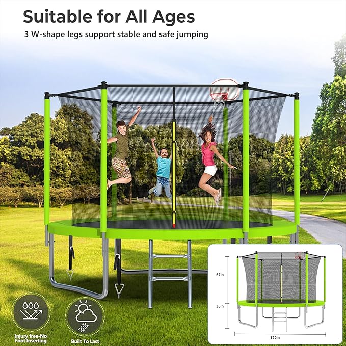 Upgraded 16FT 15FT 14FT 12FT 10FT 8FT Trampoline Outdoor with Basketball Hoop and Net, Capacity for 4-6 Kids and Adults