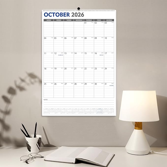 GuassLee Large Wall Calendar 2025-2027, 22"x15" Big Academic Wall Calendar 19-Month Sept. 2025 - Mar. 2027, 2026 Hanging Wall Planner with Julian Date Big Grid for Home School Office Planning