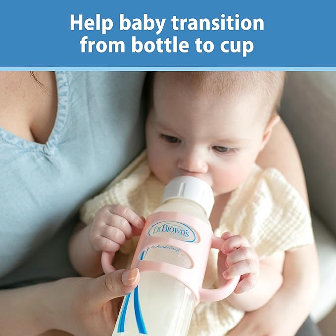Dr. Brown's Narrow Baby Bottle Handles, 100% Silicone, Easy Grip Removable Handles for Bottle to Sippy Cup Transition, Black/Ecru/Pink, 3-Pack, 4m+