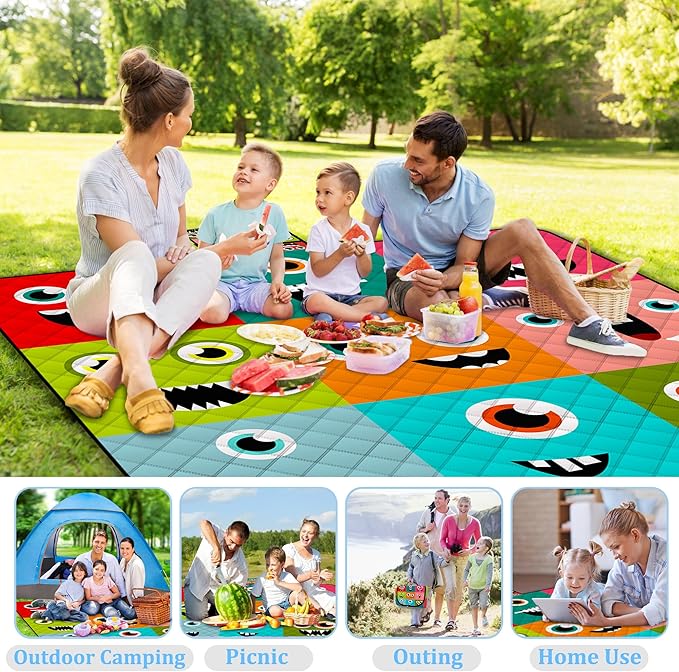 Extra Large Picnic Blanket Waterproof,80"x 80"Foldable Machine Washable Beach Blankets,Outdoor Blanket for 6-8 Adults,Picnic Mat Suitable for Indoor Crawling,Park Beach,Camping,Hiking,Travel (Face）
