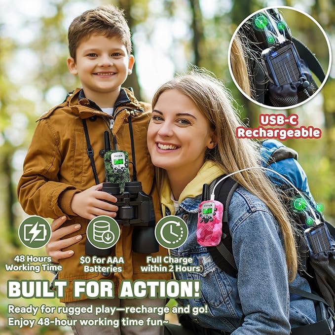 Vvinca Walkie Talkies for Kids Rechargeable 3 Pack, Army Toys for Boys Girls Ages 3-13 Outdoor Military Camping Toy Birthday Gift, Walkie-Talkie 3KM Long Range 2 Way Radios 22 CH with Flashlight