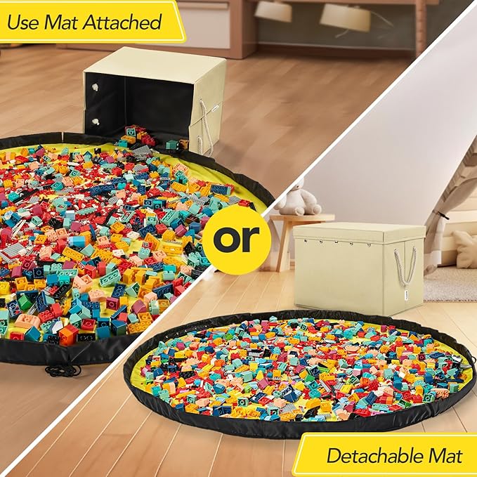 Kids Toy Box Chest Storage with Lid and Big Play Mat for Boys and Girls,Collapsible Fabric Toy Building Bricks Storage Container Organizer Bin with Rug for Playroom and Nursery Organization