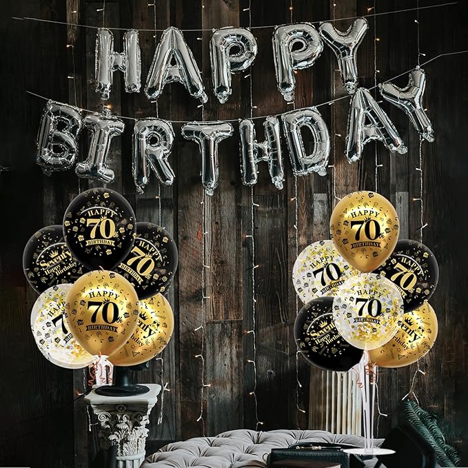 TONIFUL 4 Set Black Gold Balloon Stand Kit for Birthday Decorations for 70th,Balloon Centerpieces for Table Party Decorations Cheers to 70 Years Old Birthday for Men and Women