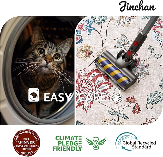 jinchan 2x3 Floral Rug for Entryway Washable Kitchen Rug Vintage Romance Design Small Mat Non Slip Indoor Doormat Lightweight Low-Profile Throw Carpet for Entrance Bathroom Laundry Room, Red/Beige