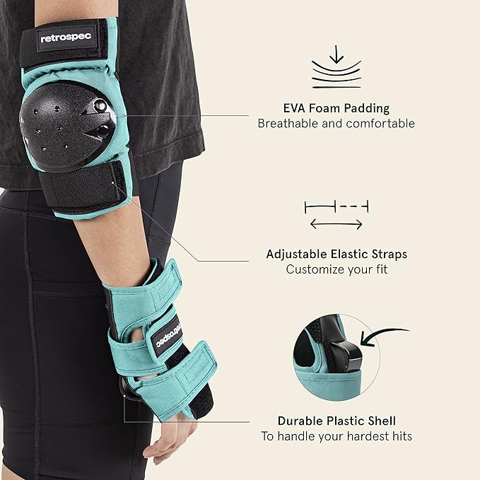 Retrospec Knee Pads, Elbow Pads & Wrist Guards for Men, Women & Kids - Protective Gear for Skateboarding, Roller Skate, Rollerblade, BMX & Scooter - Multi Sport Pad Set