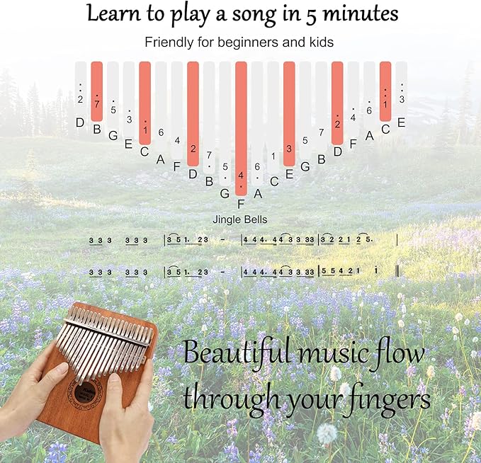 Kalimba Thumb Piano,YUNDIE Portable 21 Keys Mbira Finger Piano with Tune Hammer and Study Instruction,Musical Instruments Gift for Kid Adult Beginners Professional(Brown)