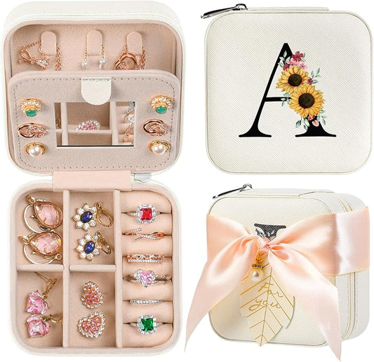 AYGXU Travel Jewelry Box for Women and Girls - Small Case With Initial A-Z - Teacher Gifts