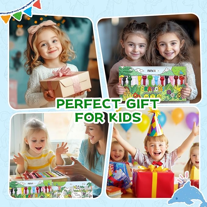 R&DLanci Animal Crayons for Kids, 11-colors Washable Crayon Set with Eraser & Drawing Paper, Non-Toxic Crayon, Easy to Hold, Mess-Free Crayons for Toddlers, Art Supplies for Toddlers and Kids Ages 3+