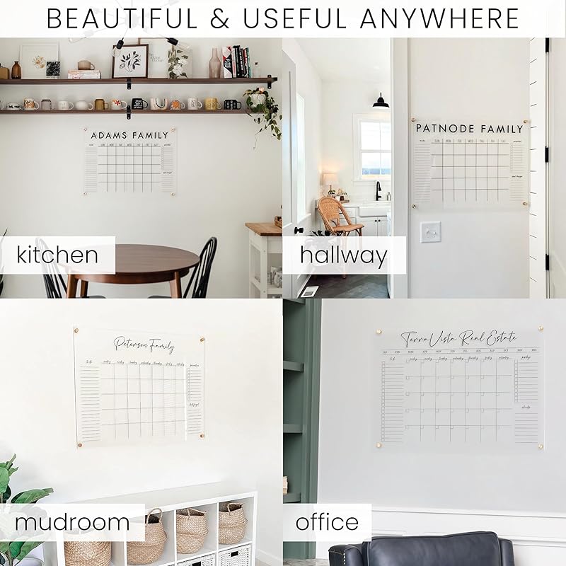 Personalized Clear Acrylic Calendar for Wall, Calendar Whiteboard for Wall, Dry Erase Wall Calendar, Wall Calendar Organizer System for Home (Cursive, Grey, 38"W x 26"H)