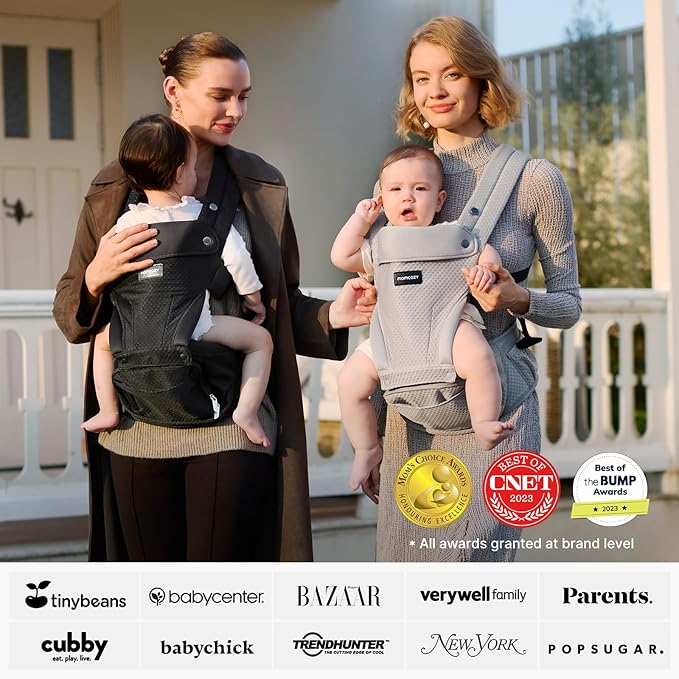 Momcozy Baby Carrier with Hip Seat, 2-in-1 Forward-Facing Carry for Active Babies, Detachable Hands-Free Carrier up to 44lbs, Breathable Infant Carrier Fits Waist Sizes up to 45 Inches, AirMesh Grey