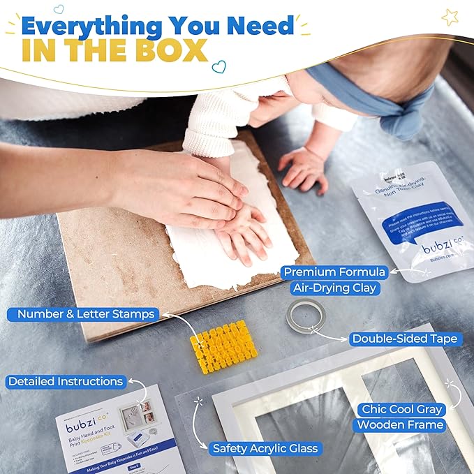 Baby Footprint and Hand Print Kit - Keepsake Frame, Nursery Picture Frames, New Mom Gifts, Newborn Essentials, Baby Shower Gifts (Cool Gray)