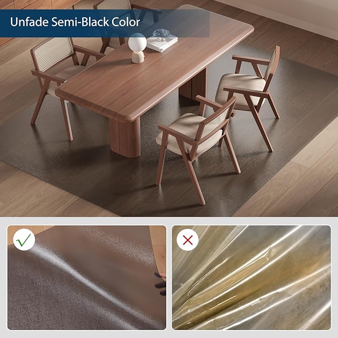 Area Mat for Hard Floors, 4'×6' Semi-Clear Black Vinyl Floor Protector for Under Dining Table, Waterproof Non-Slip Plastic Rug, Splat Mat for Under High Chair
