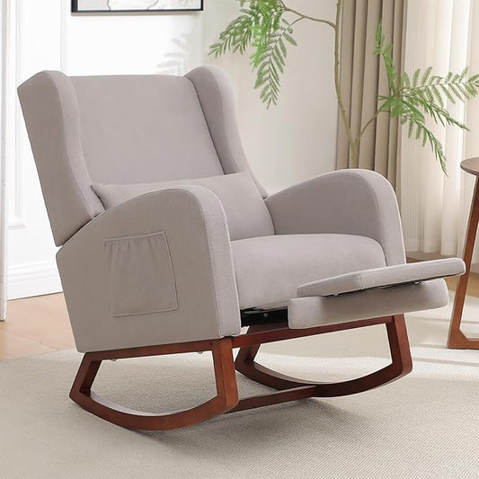 Rocking Chair Nursery, Nursery Rocking Chairs with Foot Rest, Comfy Glider Rocker Nursing Chair with High Back for Nursing, Living Room, Bedroom, Light Grey