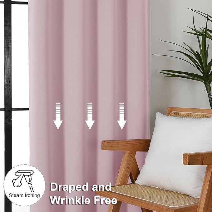 Simplebrand Ava Blush Blackout Curtains for Bedroom, 72 Inch Length, 2 Panels Set, Privacy Thermal Insulated Rod Pocket Window Curtains for Patio, French Door, W40 x L72 Inch