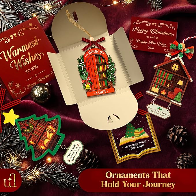 Book Christmas Ornament 2025 - Book Lovers Gifts for Book Lovers Women, Cute Bookish Gifts for Readers Bookworm, Unique Librarian Gift Reading Ornaments for Library Books Club Decor