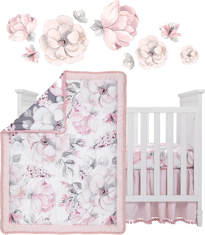 Lambs & Ivy Signature Botanical Baby Watercolor Floral 4-Piece Crib Bedding Set