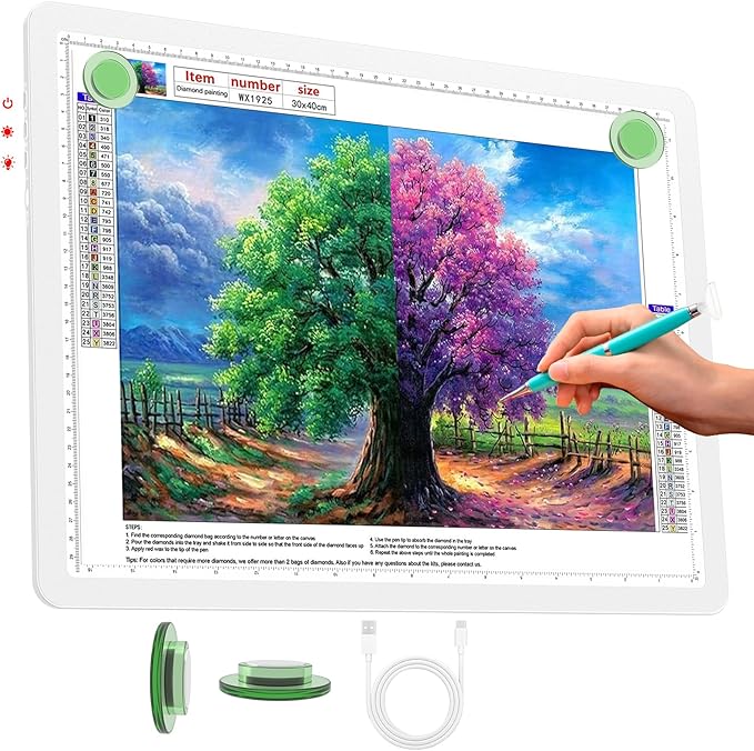 Phylosal Rechargeable A3 LED Light Pad for Diamond Painting, Ultra-Thin Magnetic Tracing Light Box for Drawing, Diamond Art Light Board with Side Button, Super Bright Light Table for Sketching (White)