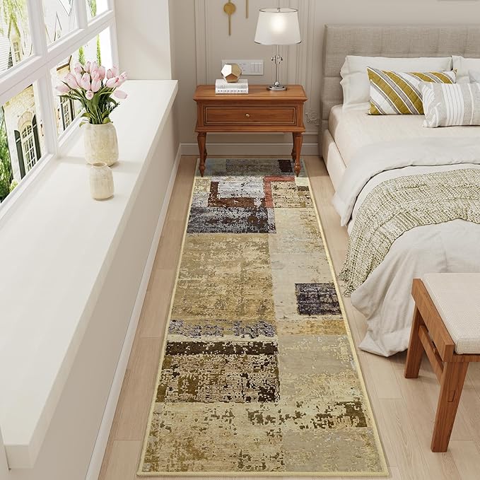 LOCHAS Washable Runner Rugs for Hallway, 2x8 Non Sip Soft Rug for Bedroom Entryway Kitchen Laundry Room, Long Abstract Carpet for Indoor Floor Bedside, Geometric Vintage Home Decor, Pet & kid Friendly