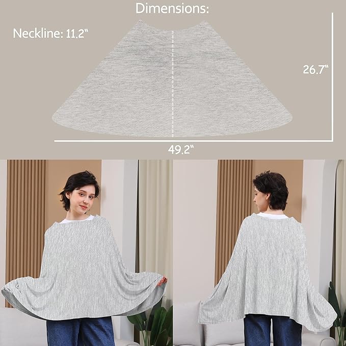 Nursing Cover for Breastfeeding, 360°Full Coverage Nursing Poncho, Rayon Soft & Breathable Breastfeeding Cover up (Smooth Rayon, Knit Grey)