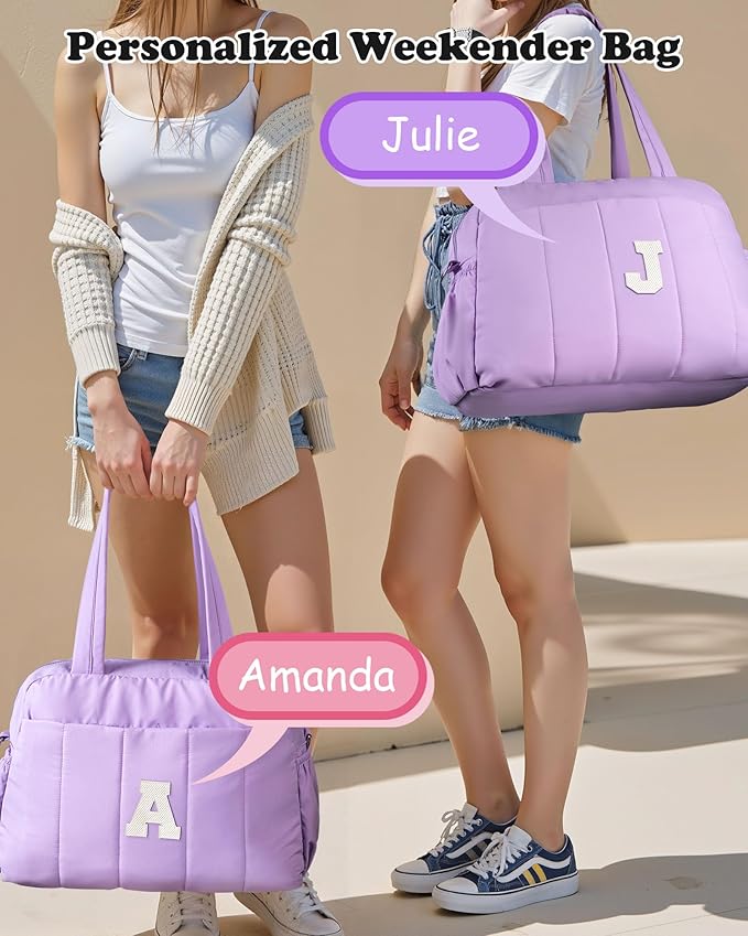 Gift for Teen Girl 10 11 12 13 14 15 16 Year Old-Initial Duffle Bag, Carry On Bags for Women，Overnight Bag with Wet Pocket，Lightweight Travel Bags Personalized Gym Tote with Makeup Pouch