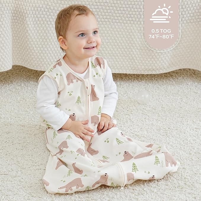 JELLYMONI Baby Sleep Sack 18-24 Months, 100% Cotton 3 Pack 0.5 TOG Baby Wearable Blanket Infant Sleep Sack with 2-Way Zipper Newborn Sleep Sacks