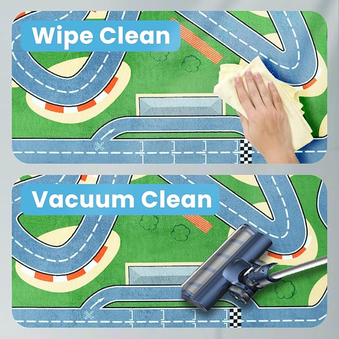 1.3" Thick Educational Baby Floor Play Mat 59x79, Basic Padded Memory Foam Kids Mat, Non-Slip Plush Playmat for Nursery Playroom Classroom (Race Track)