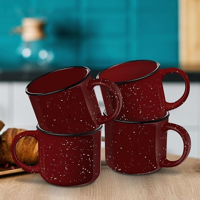 DISCOUNT PROMOS Ceramic Campfire Coffee Mugs 13 oz. Set of 10, Bulk Pack - Perfect for Tea, Espresso, Cappuccino, Hot Cocoa - Maroon