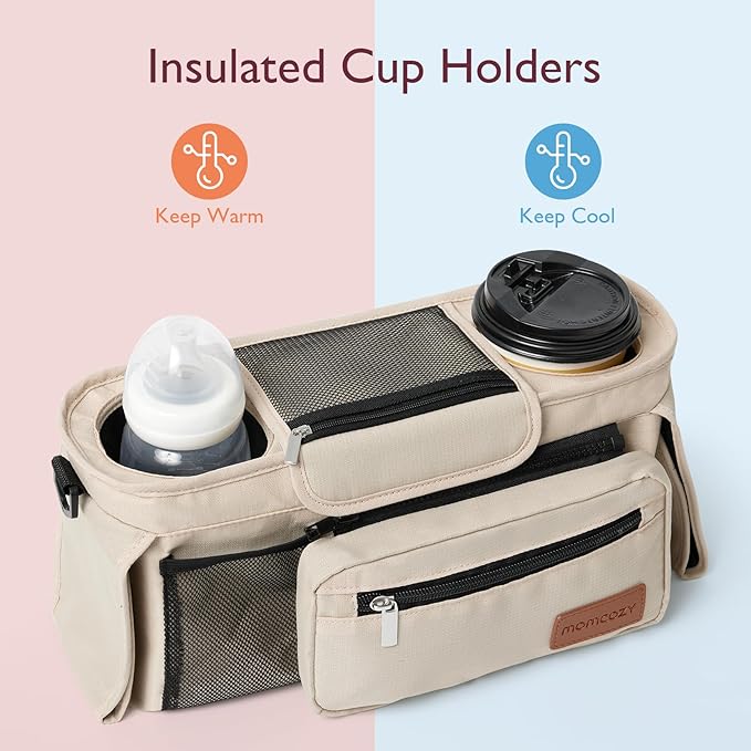 Momcozy Universal Stroller Organizer with Insulated Cup Holder Detachable Phone Bag & Shoulder Strap, Fits for Stroller like Uppababy, Baby Jogger, Britax, BOB, Umbrella and Pet Stroller
