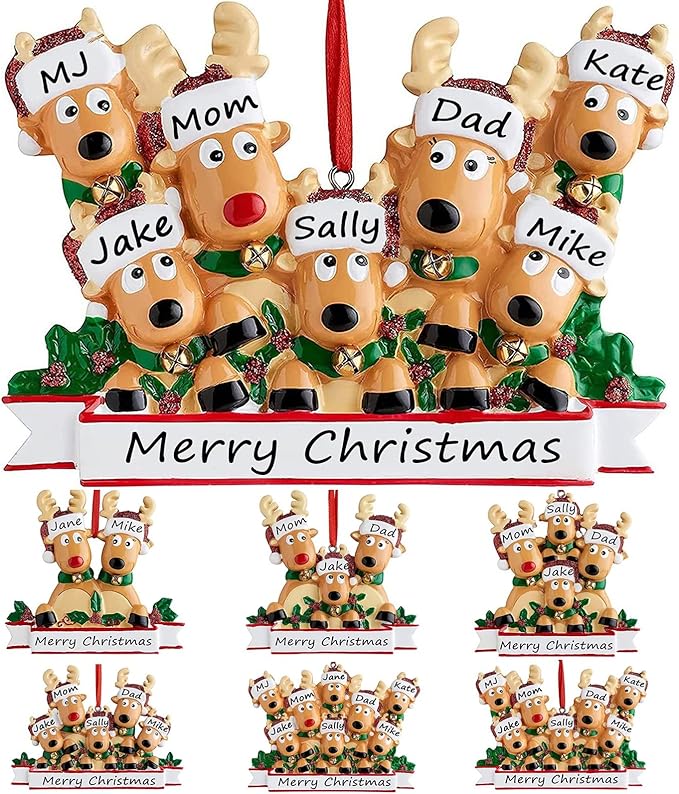 Personalized Christmas Ornaments 2025 Family of 2/3/4/5/6/7/8 Deer Christmas Ornaments Custom Name Customized Gifts for Xmas Tree,Family of 7