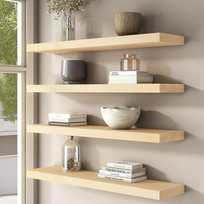 Floating Shelves for Wall, USA-Sourced Maple Wood 48 Inch Long Wall Shelves, Natural Wooden Mounted Picture Ledge Shelf, Nursery Book Storage Shelf Kids Bookshelf, Display Shelf for Bathroom