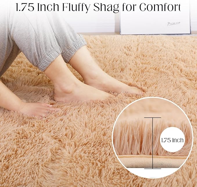 Area Rug 4x5.8, Ultra Soft Rugs for Living Room, Plush Carpet Rugs for Bedroom, Non-Slip Indoor Rug for Nursery, Study Room, Playroom, Home Decor, Camel