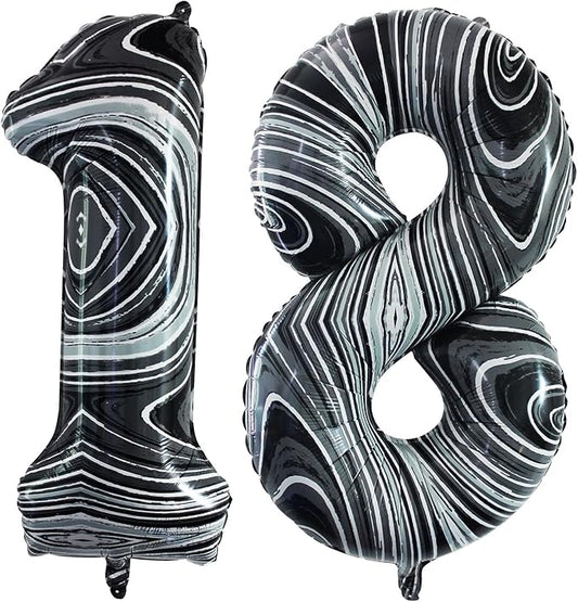 GOER Number 18 Balloons for 18th Birthday Sweet 18 Party Decorations,42 Inch Jumbo Foil Helium 81 Balloons for 81st Birthday Party Decoration (Marble Black)