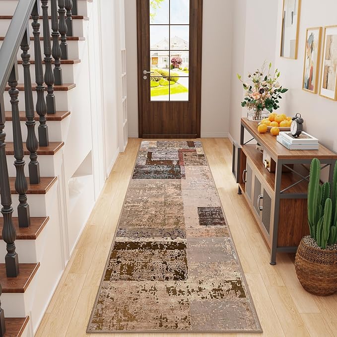 LOCHAS Washable Runner Rugs for Hallway, 2x8 Non Sip Soft Rug for Bedroom Entryway Kitchen Laundry Room, Long Abstract Carpet for Indoor Floor Bedside, Geometric Vintage Home Decor, Pet & kid Friendly