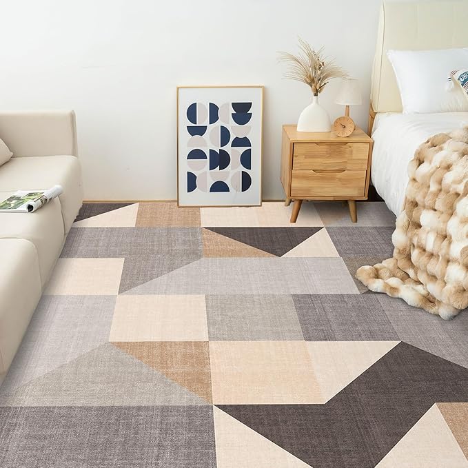 HOMFINE Washable Modern Area Rug - Geometric Style 5x7 Rugs for Living Room, Bedroom, Machine Washable Rug Soft Non Slip Non Shedding Area Rug - Grey Brown, 5'x7'