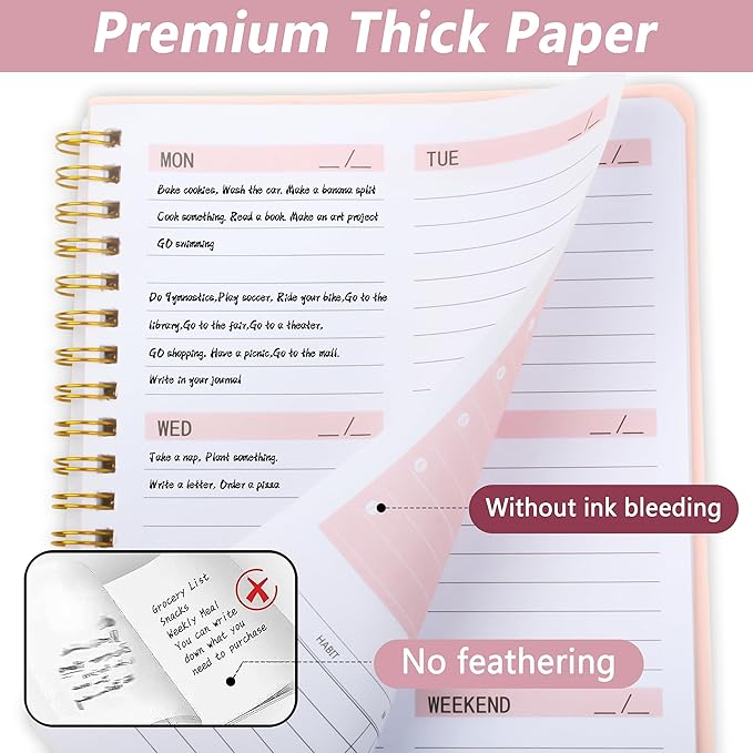 Weekly Planner Undated Planner Book with To-Do List,Weely Goals,Habit Tracker, 5.7"X 8" Inch for 52 Weeks Planning Pink for Women