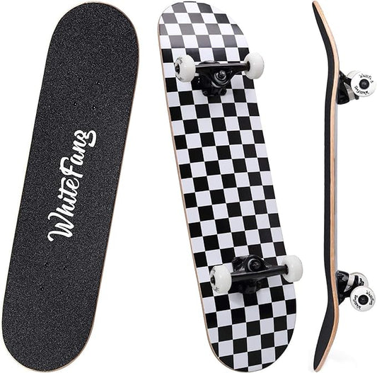 WhiteFang Skateboards for Beginners, Complete Skateboard 31 x 7.88, 7 Layer Canadian Maple Double Kick Concave Standard and Tricks Skateboards for Kids and Beginners