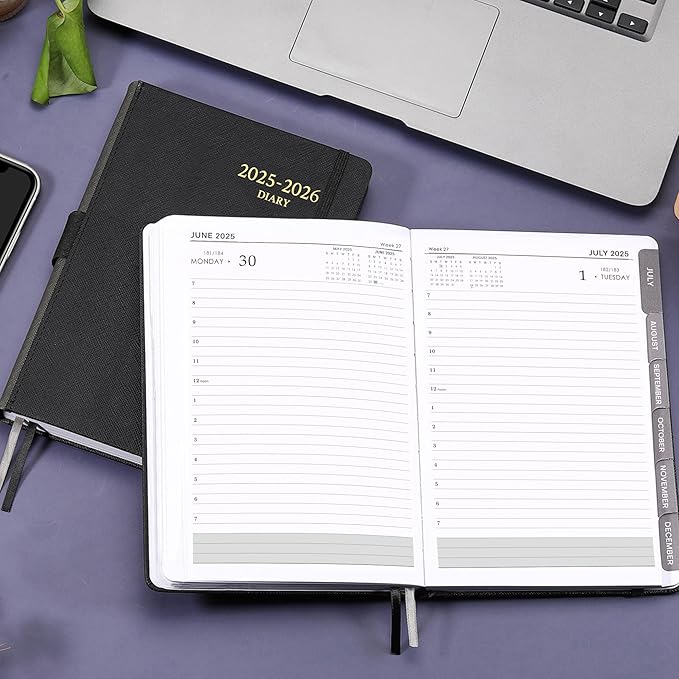2025-2026 Appointment Book & Planner - Jul 2025 - Jun 2026, Daily Hourly Planner, 5.75" X 8.25", 60-Minute Interval, Faux Soft Leather Cover, Premium Paper, Academic Calendar, Pen Holder, Inner Pocket