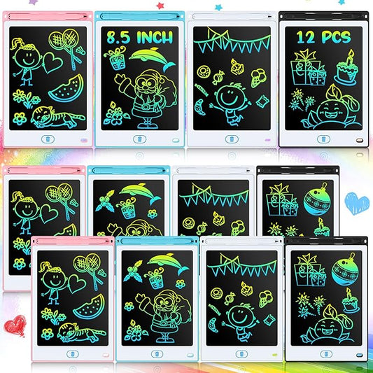 Tinlade 12 Pack LCD Writing Drawing Tablets 8.5 Inch Bulk Colorful Doodle Board Erasable Electronic Painting Drawing Pads Learning Toy Gifts for Kids Boys Girls(Pink, Blue, White, Black)