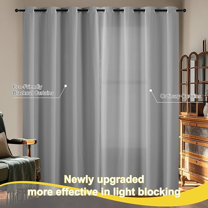 NICETOWN 100% Blackout Window Curtains 84 inches Long 2 Panels Set, Thermal Insulated Grommet Drapes, Room Darkening Curtain for Bedroom Living Room(W52 x L84 Inch, Silver Grey)