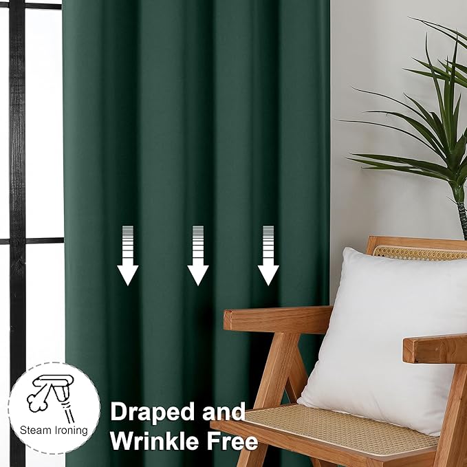 Simplebrand Ava Ever Green Short Blackout Curtains for Bedroom 54 Inches Long 2 Panels Set, Solid Thermal Insulated, Energy Saving Window Treatment Curtains Blackout Drapes, W40 x L54 Inch, Ever Green