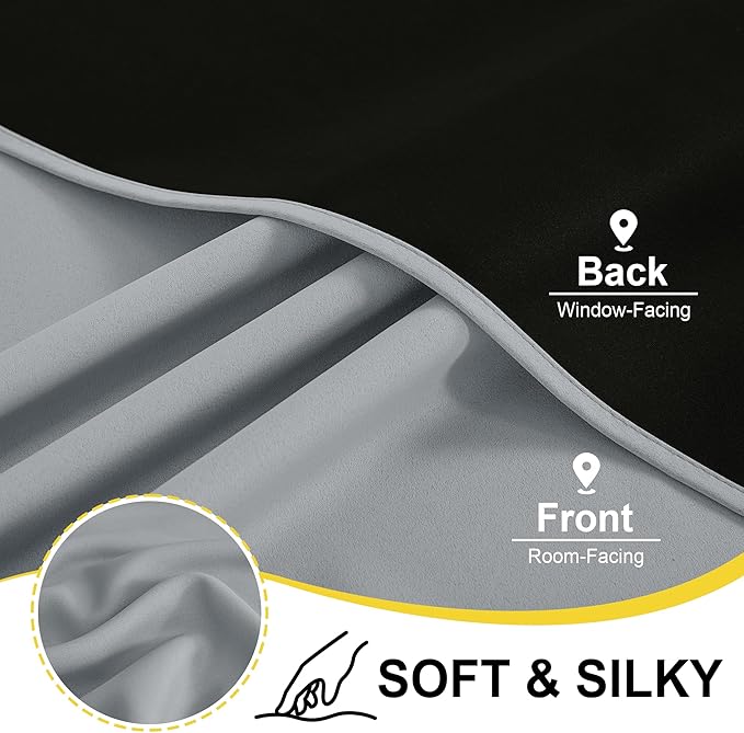 NICETOWN Grey Blackout Curtains for Bedroom 52 X 84 Inch Long 2 Panels Set Light Room Darkening Plylux Drapes for Living Room, Soundproof Thermal Insulated Grommet Window Treatment