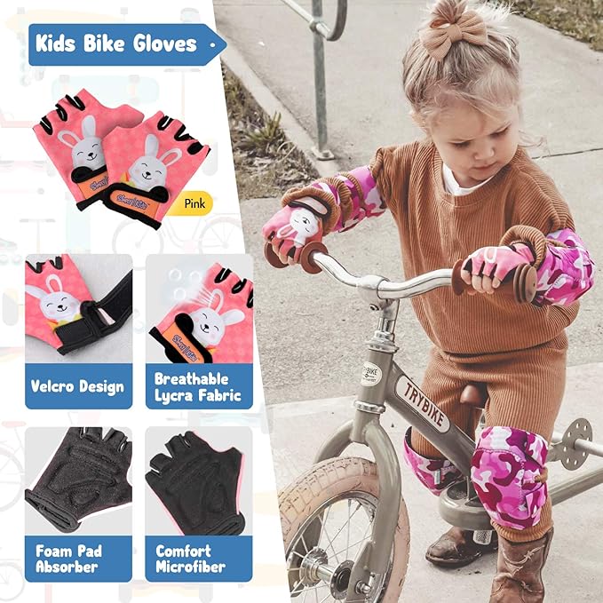 Soft-Style Kids Knee and Elbow Pads with Bike Gloves, Flexible Impact-Resistant Gear for Ages 2-11, Designed for Balance Bikes, Roller-Skating, and Skateboarding